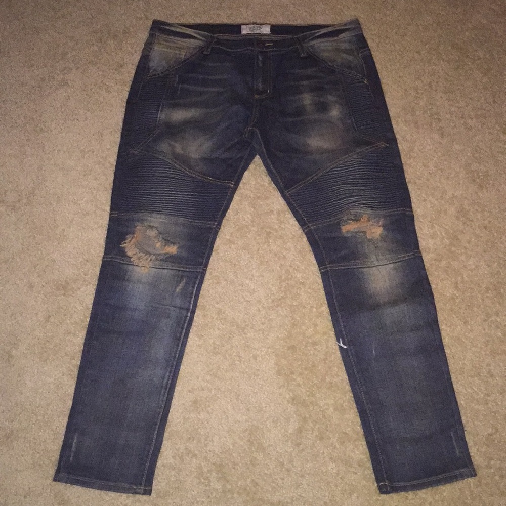 Golden denim distressed jeans